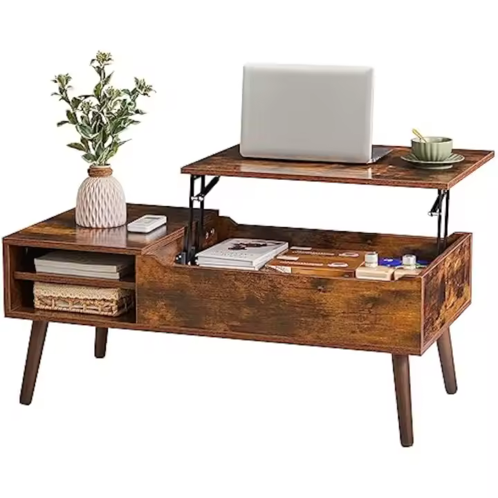 Mesa de Centro Elevable,Mesa de Café para Salón con Revistero,100.5 cm (Largo) x 40.5 cm (Alto) x 50 cm (Fondo),Marrón WCT001H - 1