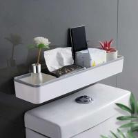Armario de iluminación para baño, montado en la pared, dispositivo multifuncional no perforado, organizador de soporte para inodoro - details 0