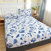 Sábana de Cama Impresa con Flor Azul Funda de Almohada de Lino Reactive para Cama Individual/Reina/Rey Protector de Almohada de Tela Elástica - details 0