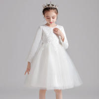 Vestido de noche para niñas con falda abullonada de malla con bordado de estilo nuevo para niños - details 31