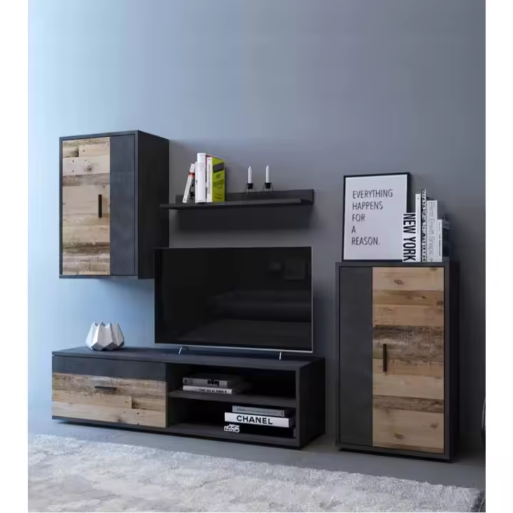 salón de 230 cm. Conjunto Completo Mueble TV + 2 vitrinas + Estante - 1
