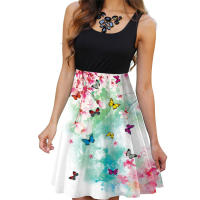 Vestido de verano sin mangas con cuello redondo y estampado Digital para mujer - details 3