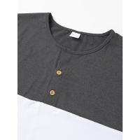 Camiseta deportiva informal de manga corta de verano para hombre, con costuras tricolores y cuello en V con muescas, estilo Henry - details 28