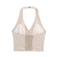 ZOCI- Conjunto de falda midi con cinturón para mujer, chaleco informal con cuello halter y espalda descubierta, falda acampanada de cintura alta, ropa de calle Lisa elegante - details 4