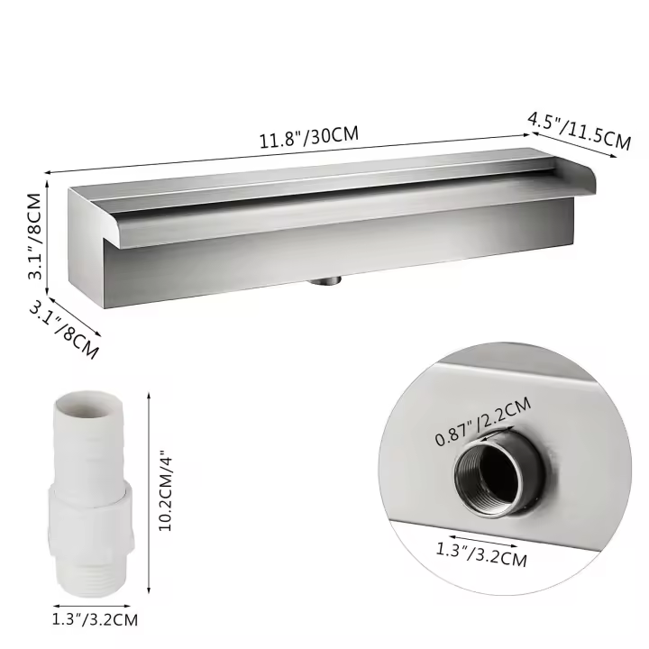 VEVOR cascada de acero inoxidable con conector de tubería, vertedero para jardín, estanque al aire libre, fuente de piscina Rectangular - 1