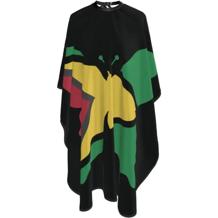 Capa de peluquero con bandera de Guyana de mariposa, capa de corte de pelo impermeable para peluquería profesional con cierre a presión ajustable, delantal de corte de pelo para estilista y uso doméstico, 55 x 66 pulgadas - 1