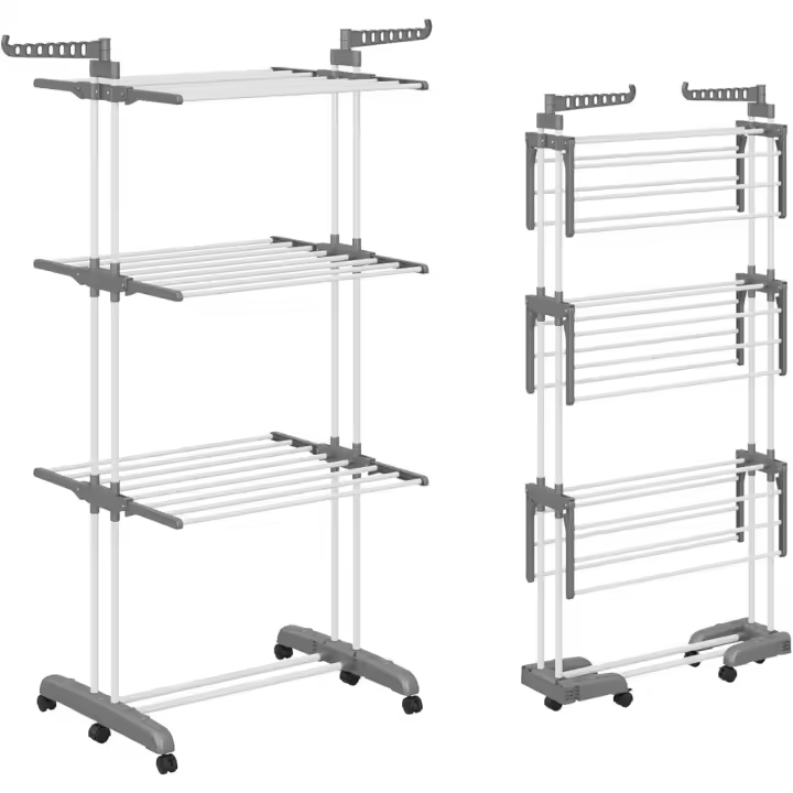 Perchero de Secado de Ropa Vertical de 3 Niveles Shrivee Portátil, Resistente, Plegable de Acero Inoxidable para Exteriores Terraza Balcón - 1