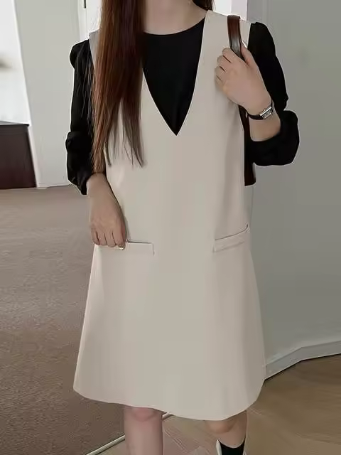 Ropa de primavera sin mangas para mujer, ropa informal holgada, cuello en V, cintura alta, - 1