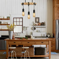 Goeco Lámpara Colgante Vintage de Techo de Madera y Hierro con 3 Bases para E27 - details 5