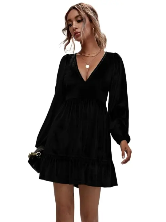 Elegante Vestido de Manga Larga para Mujer Primavera Otoño 2025 Cuello en V Moda - 1
