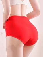 4 piezas Bragas de algodón para mujer, ropa interior roja de la buena suerte, transpirable, de talla grande, de cintura alta, adelgazante - details 2