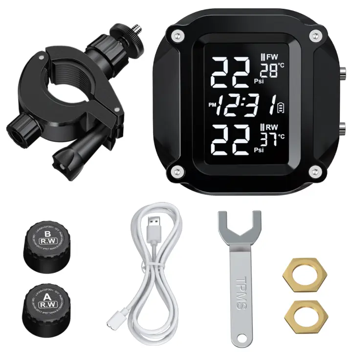 Sistema de Monitor de Presión de Neumáticos para Motocicleta con Pantalla LCD Impermeable Inalámbrico con Sensor de Alarma de Temperatura de Neumáticos y Solar - 1