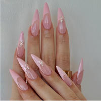 Nuevo rosa francés estrella monts uñas postizas largas puntas rosa francés degradé estrellas 24 piezas hojas de uñas usables - details 1