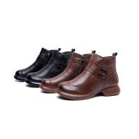 Botas de cuero para mujer Botas de invierno de moda para mujer Zapatos de tacón bajo cálidos y antideslizantes para mujer - details 21