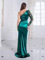 Vestido de noche de satén, lentejuelas de un hombro, vestido de graduación largo hasta el suelo dividido - details 5