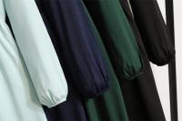 Vestido largo ajustado a la cintura con jersey de manga larga de color liso para mujer - details 3