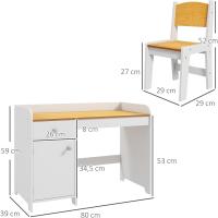 2 Piezas Pupitre Infantil Escritorio para Niños Incluye Silla y con Cajón y para Dormitorio Sala Blanco y Natural - details 6