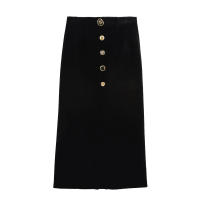 TRAFZA-faldas largas con botones de cintura alta para mujer, Falda con cremallera decorativa de un solo pecho, color negro, a la moda, para otoño, 2025 - details 1