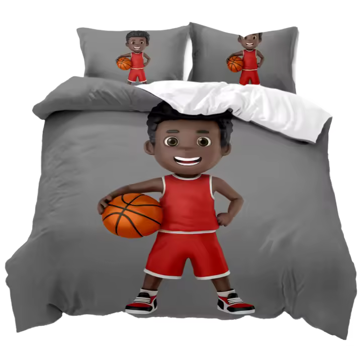 Juego de Cubierta de Edredón de Poliéster Diseño de Chico Africano de Baloncesto - 1
