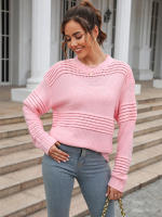 Suéter elegante para mujer, suéteres rosas sueltos, Tops de manga larga a la moda, jerséis de cuello redondo, prendas de punto nuevas, otoño, 2023 - details 11