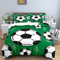 Juego de Cubierta de Edredón de Fútbol Tamaño King Simple en Negro y Blanco Cubierta de Cojín Deportiva 3D para Niños y Niñas Juego de Ropa de Cama de Poliéster - details 1