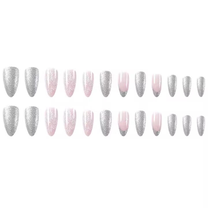 Uñas postizas rosas con decoración de brillo flash, uñas inofensivas con borde liso, salón de uñas para mujeres y niñas - 1