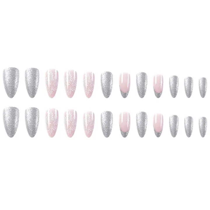Uñas postizas rosas con decoración de brillo flash, uñas inofensivas con borde liso, salón de uñas para mujeres y niñas - 1