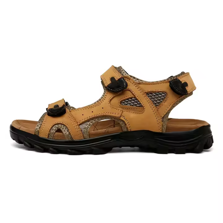 Sandalias de piel de vaca de primera capa para exteriores, sandalias de senderismo de verano de gran tamaño, zapatos de playa con punta abierta para hombres - 1
