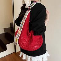 Bolso de mano de ganchillo de gran capacidad para mujer, bolsa tejida hueca ligera de estilo étnico, con correa bordada, tejido de algodón - details 14
