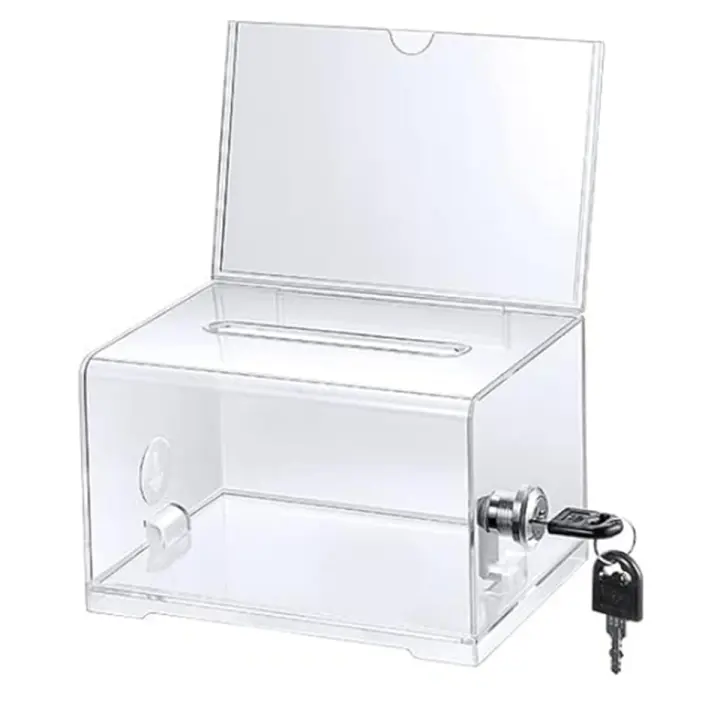 Caja de acrílico para donativos, caja transparente con cerradura, soporte para letreros, 1 paquete - 1