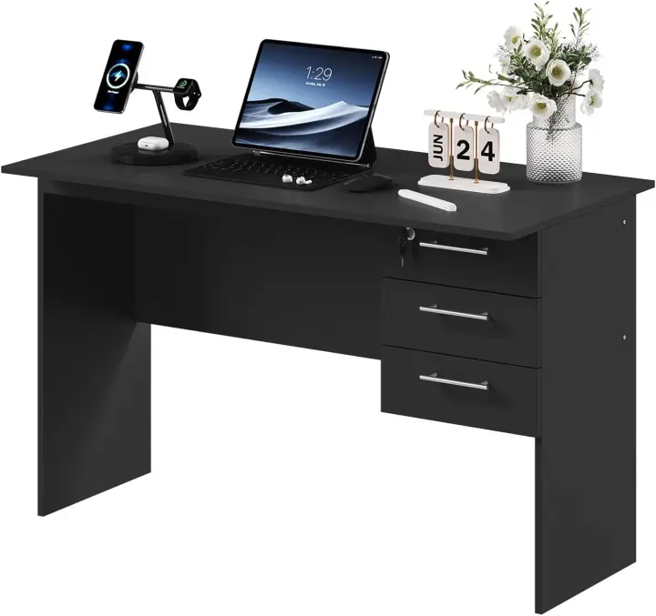 Escritorio con 3 cajones, 120x60cm, mesa de ordenador, mesa de oficina, mesa de PC escritorio - 1