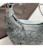 Bolso plisado de lentejuelas de estilo coreano, bolso cruzado con cadena y colgante de lazo exquisito, bolso de hombro ligero de Color sólido - details 2