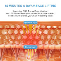 Masajeador eléctrico para dar forma a la cara en V, mascarilla para la barbilla, dispositivo de elevación facial ajustable para papada, masajeador facial de fototerapia rojo y azul, 6 modos - details 7
