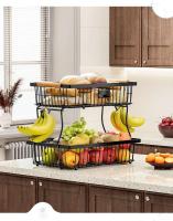 Cestas metálicas para frutas y verduras, accesorios de iluminación de cocina móviles apilables con ganchos y asas de madera - details 16