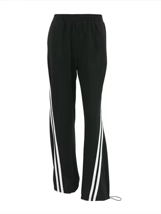 Pantalones anchos de cintura alta para mujer, pantalones deportivos negros, colores contrastantes, elástico cómodo original - 1