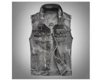 Chaleco de Mezclilla Rasgado Retro para Hombres sin Mangas Estilo Casual con Abrigo de Mezclilla Vintage para Primavera Verano Otoño Lavado en Máquina Cuidado de la Tela: Algodón 80% Poliéster 20% - details 1
