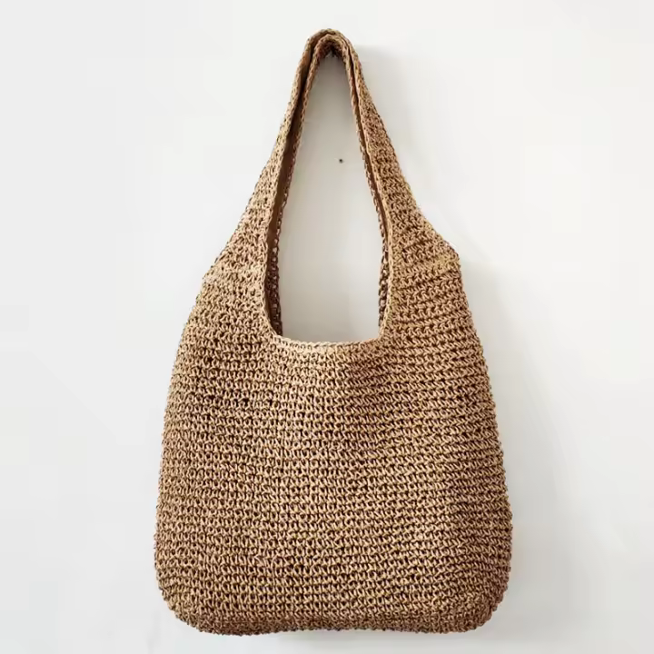 Bolso de Hombro para Mujer Hecho a Mano de Paja Bolso de Playa de Crochet a la Moda 2025 - 1