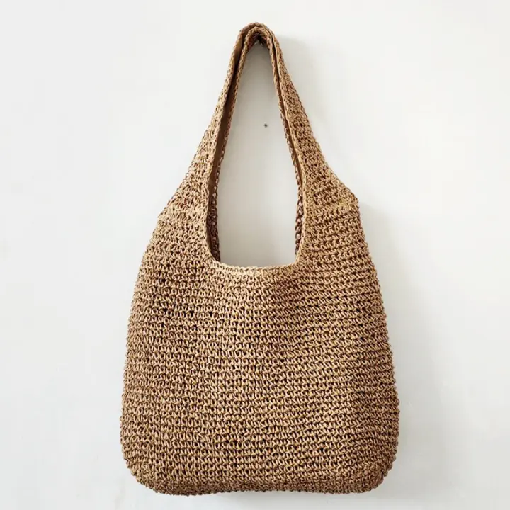 Bolso de Hombro para Mujer Hecho a Mano de Paja Bolso de Playa de Crochet a la Moda 2025 - 1