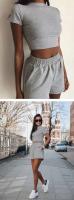 Conjunto de Pantalones Cortos Delgados de Moda Verano 2024 Top Corto Ajustado de Color Sólido y Shorts Estilo Callejero para Mujeres - details 18