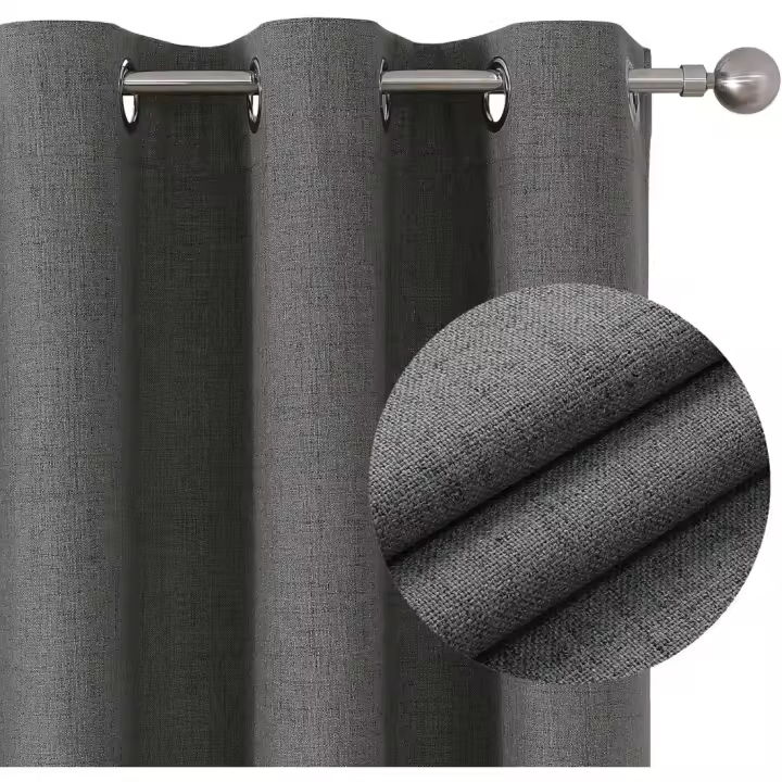 Cortinas Opacas de 2 Piezas Cortinas de Dormitorio de Lino con Ojeras Anti Luz - 1