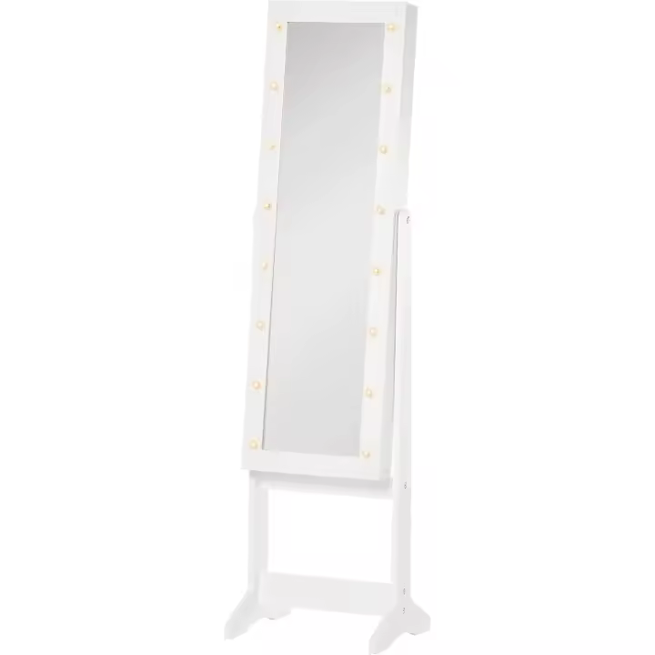 Espejo Joyero de Pie Armario de Joyería con 16 Luces LED y Ángulo Ajustable Organizador de Joyas con Estantes Ranuras para Anillos 36x30x136 cm Blanco Cálido - 1