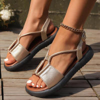 Sandalias de verano para mujer, talla grande, suela gruesa, estilo nuevo, color sólido, sencillas. - details 11