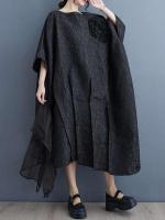 EAM mujeres negro tamaño grande encaje empalmado 3D wer vestido nuevo cuello redondo manga tres cuartos moda Primavera otoño 2025 31A0706 - details 6