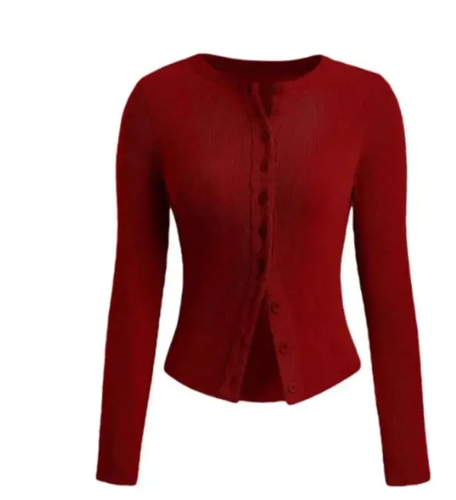 Hirigin-Tops cortos de punto acanalado para mujer, camisa de manga larga con botones delanteros para ropa de calle de club, Grunge estético - 1