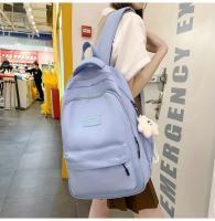 Mochila de nylon estilo universitario 2025, gran capacidad para portátiles y viajes, con correas ajustables, cierre de cremallera, forro de poliéster, pintura de borde gratuita - Disponible en blanco, negro, azul, verde, mochila para viajes - details 4