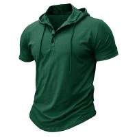 Hombres Deportes Fitness Casual al aire libre de manga corta camiseta con capucha Top Henley Shirt. - details 6