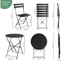 3 Piezas con 2 sillas Plegables, Juego de Muebles de balcón, Muebles de jardín, Muebles de jardín, Muebles de jardín, Muebles de jardín, Mesa de Metal - details 5