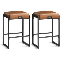Taburetes de Bar, Taburetes de Cocina, Cuero Sintético con Costuras, Moderno Siglo Medio, 66 cm de Alto, - details 0