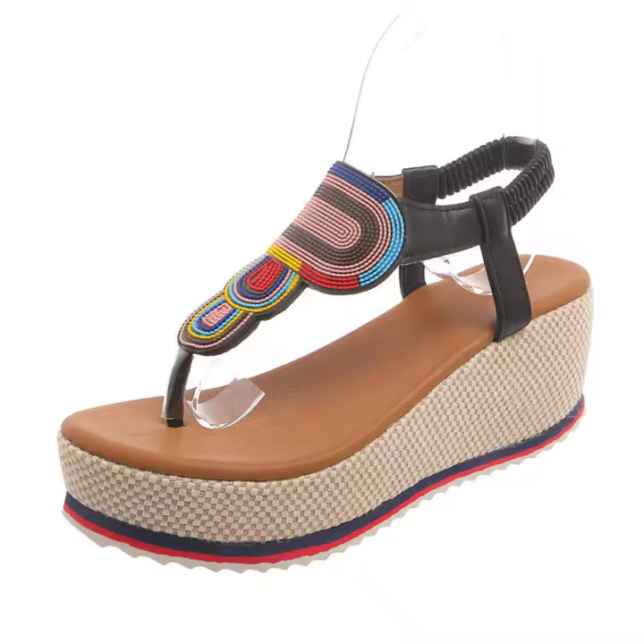 Tamaño grande para mujer, novedad de verano, sandalias coloridas con suela gruesa y tacón con diamantes de imitación - 1