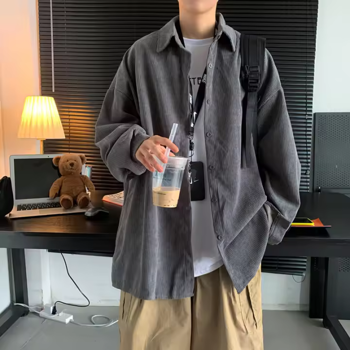 Moda de Primavera-Otoño para Hombres Camisa de Algodón Retro Suelta con Mangas Largas - 1